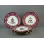 Six John Ridgway & Co armorial dinner plates