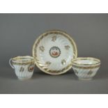 Caughley 'L'Amitie' trio of tea bowl, coffee cup and saucer