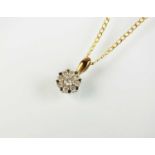 A 9ct gold diamond floral cluster pendant