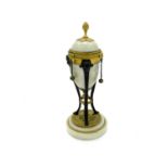 A Regency, bronze, gilt bronze and marble casolette, of ovoid form, the lid with a pineapple finial,