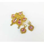 A pink topaz and chrysoberyl cannetille brooch