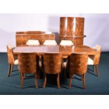 A good art deco walnut dining suite, 'The Celerity', in the manner of Epstein