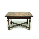 A late 17th century style Dutch walnut and ebonised marquetry side table, 19th century