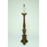 A Continental painted wood torchere converted to lamp standard