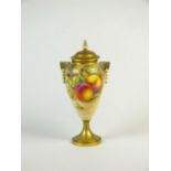 Royal Worcester fruit-decorated vase and cover