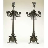 A pair of French bronze six-branch candelabra, late 19th century