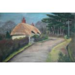 Manner of George Vernon Stokes (1873-1954) Thatched Cottage Pastel
