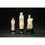 Three Continental carved ivory figures of the Madonna, 19th century