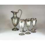 A silver wine ewer and six silver goblets