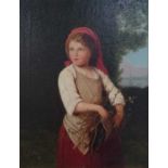 German School (19th Century) Young Girl Gathering Kindling oil on canvas