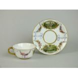 A Derby teacup and saucer painted by J. Horton