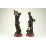 After Claude Michel Clodion, a pair of French bronze figures of a satyr and Bacchante