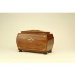 A mid-Victorian brass inlaid rosewood tea caddy