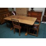 Alan Grainger (Acornman) a pale oak refectory dining table, the adzed top raised on swept pegged