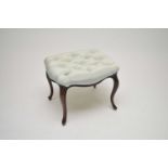 A late 19th century French upholstered rosewood stool, with a buttoned seat covered in a pale blue