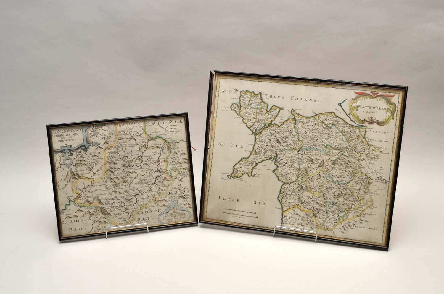 A Robert Morden map of North Wales, 36 x 43cm, together with an early map of Montgomery, 26 x