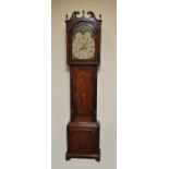 A 19th century oak and mahogany veneered longcase clock, with a 14" painted dial, painted Arabic and