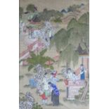 Chinese Qing Dynasty Painting on silk, Ladies and Boys at Leisure