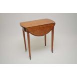 A small 19th century satinwood Pembroke tea table, the top with cross-banded and strung inlaid