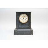 A 19th century slate cased mantle clock, with a stepped white enamel dial marked Ball & Edwards,