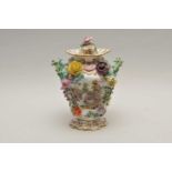 An English porcelain twin-handled vase and cover, possibly Coalport circa 1840 one side painted with