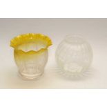 A uranium yellow tinted etched glass lamp shade and one other (2)