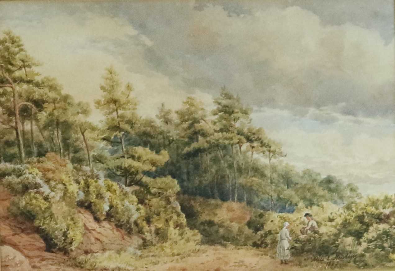 Alice E Newling (British 19th Century), Landscape with Courting Couple