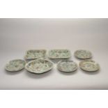 An associated collection of Cantonese celadon ground dinner wares, comprising eleven plates (largest
