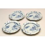 A set of four Nanking cargo Chinese blue and white porcelain plates, labelled with Christie's sale