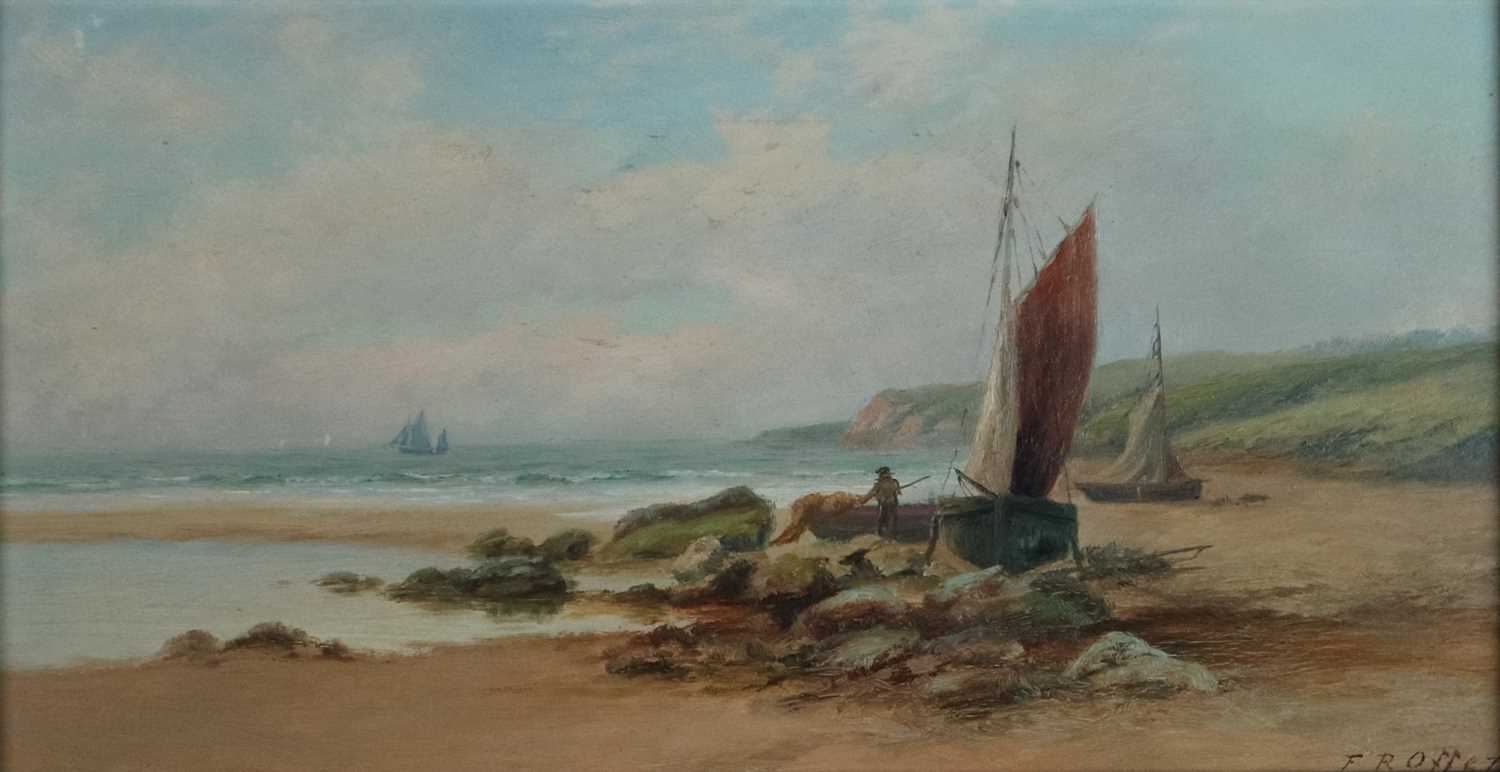 Frank Rawlings Offer (British 1847-1932), Sailboats on a Beach