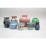 A collection of art pottery including an Art Deco Shelley banded vase, a Salopian Art pottery jug, E