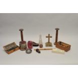 A miscellaneous collection to include a brass alter crucifix on stepped base, 19cm high, cased