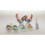Seven Herend porcelain models of animals and a rectangular trinket box