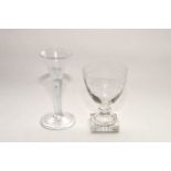 A reproduction 18th century wine glass and a 19th century George III rummer