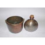 A very large Victorian copper boiling pan with brass mounts and loop handle, 39cm high, 57cm