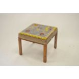 A commemorative upholstered limed oak stool, 41cm high, 47 x 47 cm.