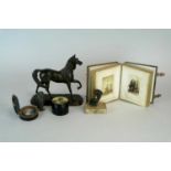 A miscellaneous collection to include a bronzed cast metal study of a horse, 20cm high, 21cm long, a