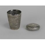 A 19th century white metal Indian beaker and box