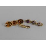 A three stone citrine set bar brooch