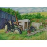 Denby Sweeting (British 1936-2020), Tractor and Farm Animals