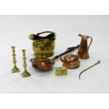 A collection of metalwares, late 19th/early 20th century, including a brass coal scuttle, copper
