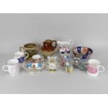 A collection of Victorian pottery and modern commemoratives, together with three Nao porcelain