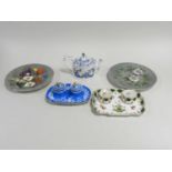 Dresden inkstand, KPM inkstand, Victorian dishes and a chinoiserie teapot