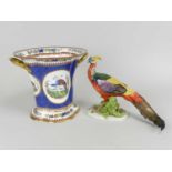 Paris porcelain model of a pheasant and a Copeland vase