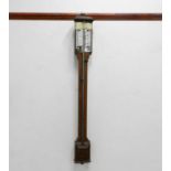A 19th century 'Farmer's' stick barometer, with walnut case and ceramic indices (at fault), 98cm.