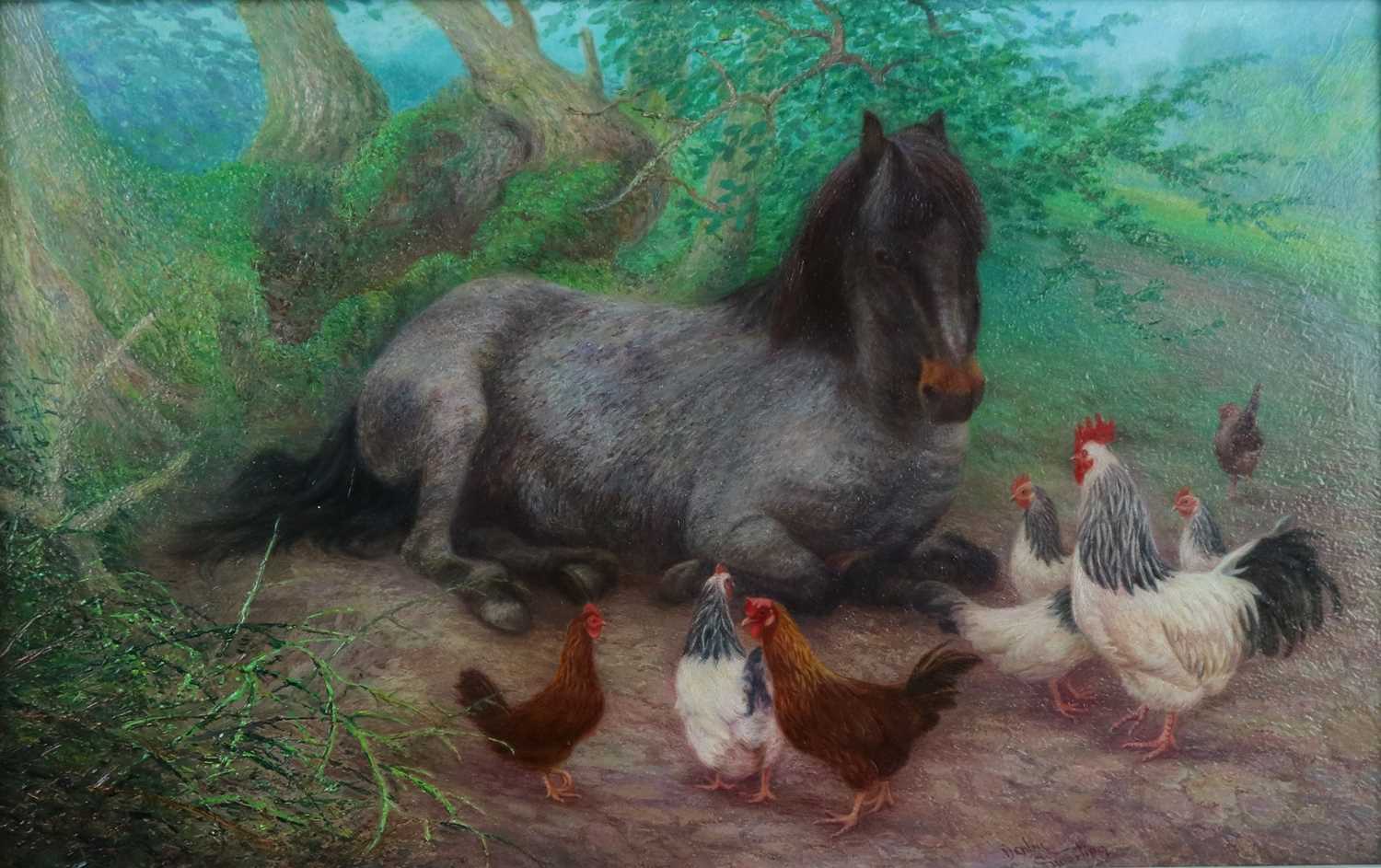 Denby Sweeting (British 1936-2020), Pony and Hens