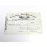 A share certificate for the Shrewsbury and Hereford Railway Company, assigned to John Hughson of
