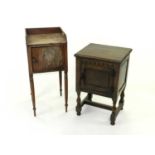 A George III mahogany pot cupboard and an Edwardian oak pot cupboard. (2)