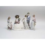 Four Lladro porcelain figures and a parian plaque