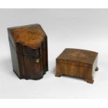 A George III inlaid mahogany knife box converted to stationary box, 30cm high, together with an